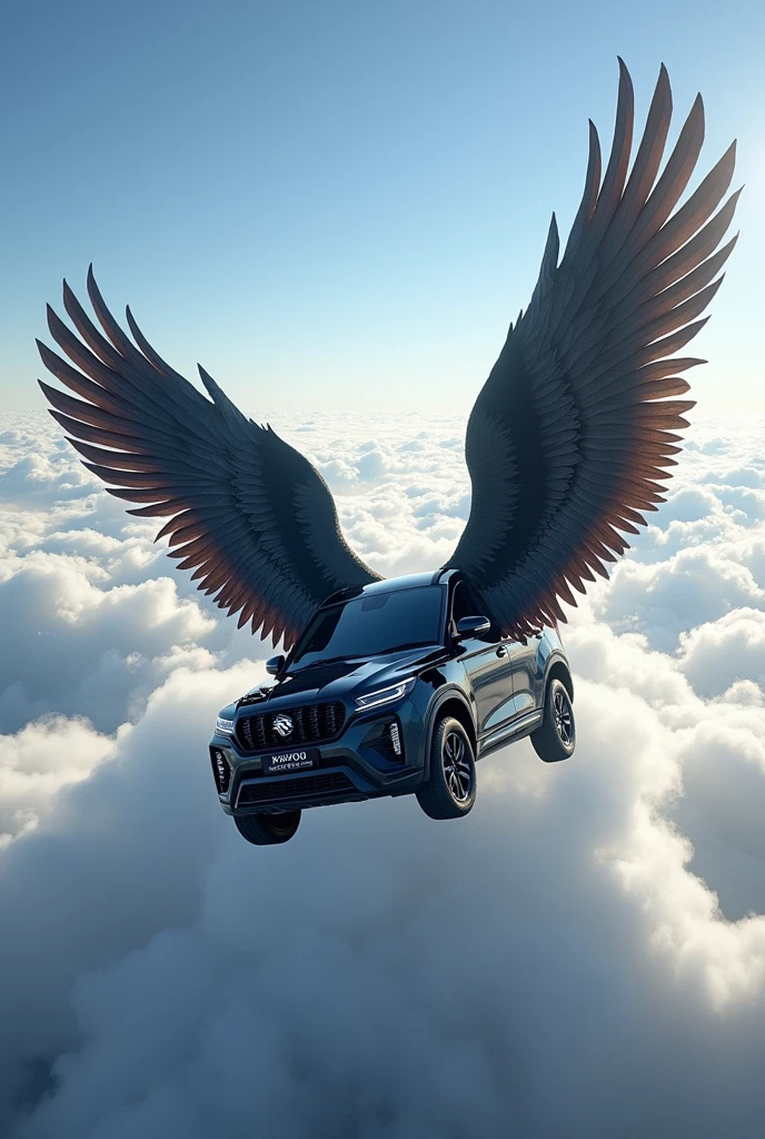 Black colour Mahindra xuv700 flying with wings