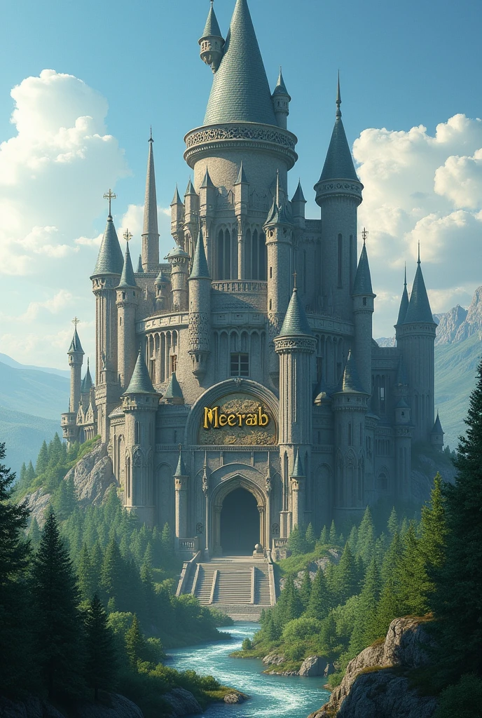 Create a giant castle and write Meerab on it