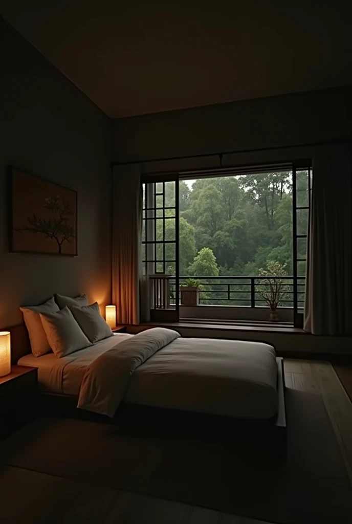 Bedroom japanase tradisional, mid night rain in forest