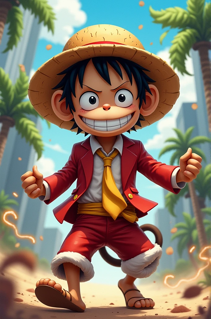 create a monkey image with Luffy's hat and suit