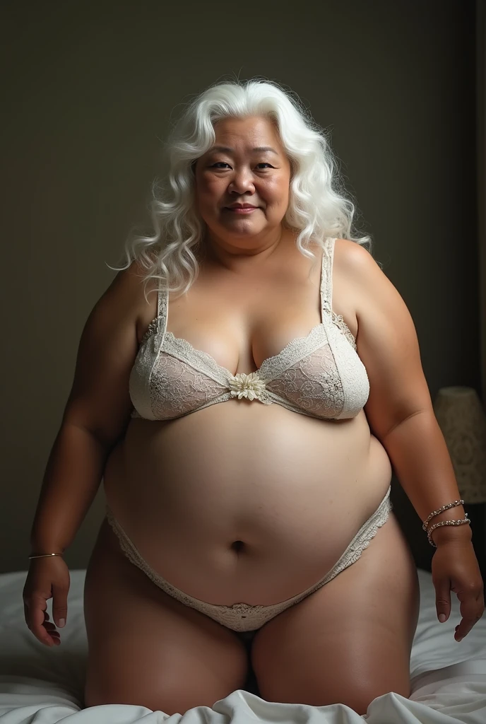 ((Best Quality)), ((masterpiece)), (detailed), A Japanese grandfather with a sensual body., Height of 1,60, having sex, wearing extremely small clothes that squeeze her enormously large breasts, and your little vagina, 



