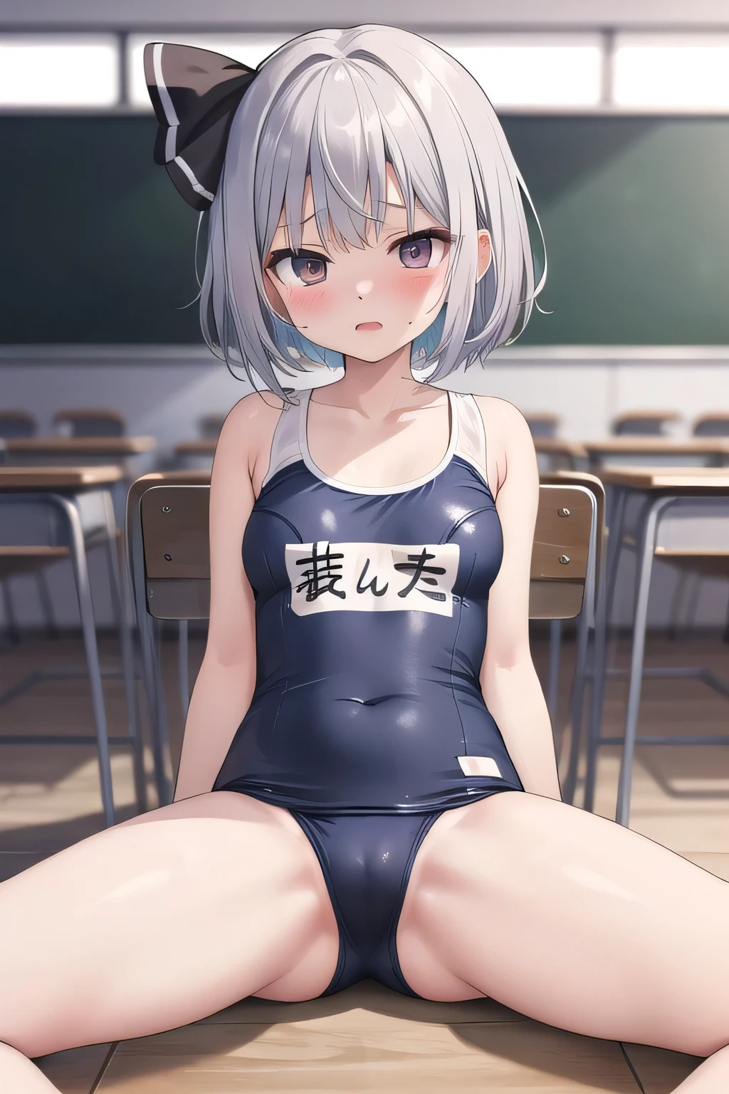 (((((whole body)))))、Youmu,School swimsuit、Looking at the audience、Embarrassed look 、((Spread your legs)),、