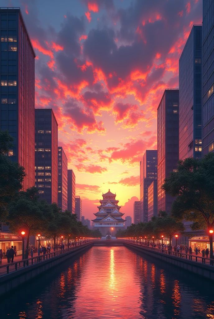 Osaka in sunset