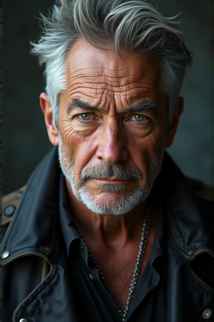 Rocker short hair gray eyes