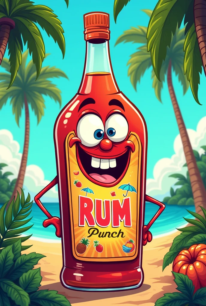 cartoon rum punch in a bottle