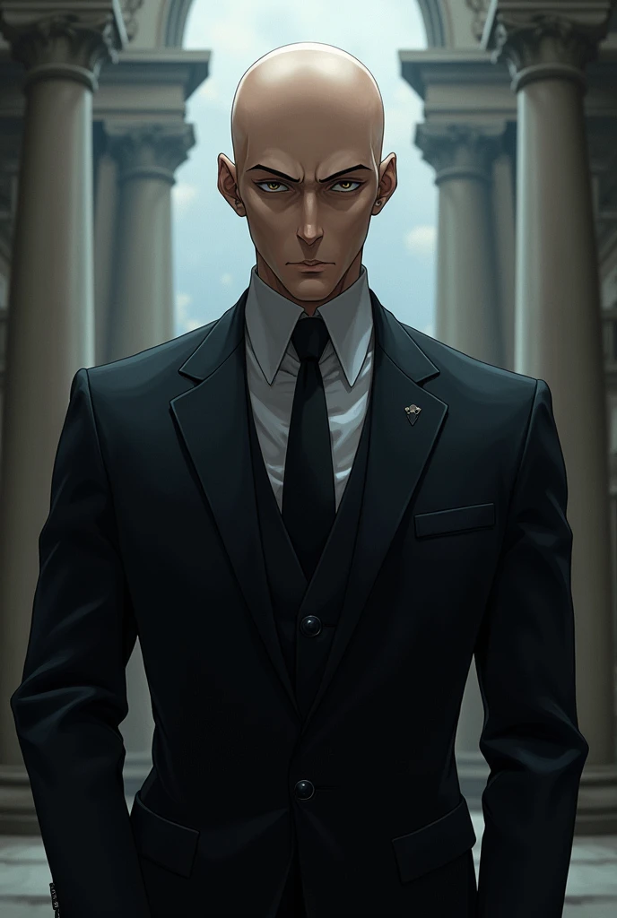 Create an image of bald Gojo in a suit