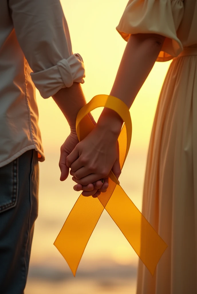Hand in hand and the yellow September ribbon going around them 
