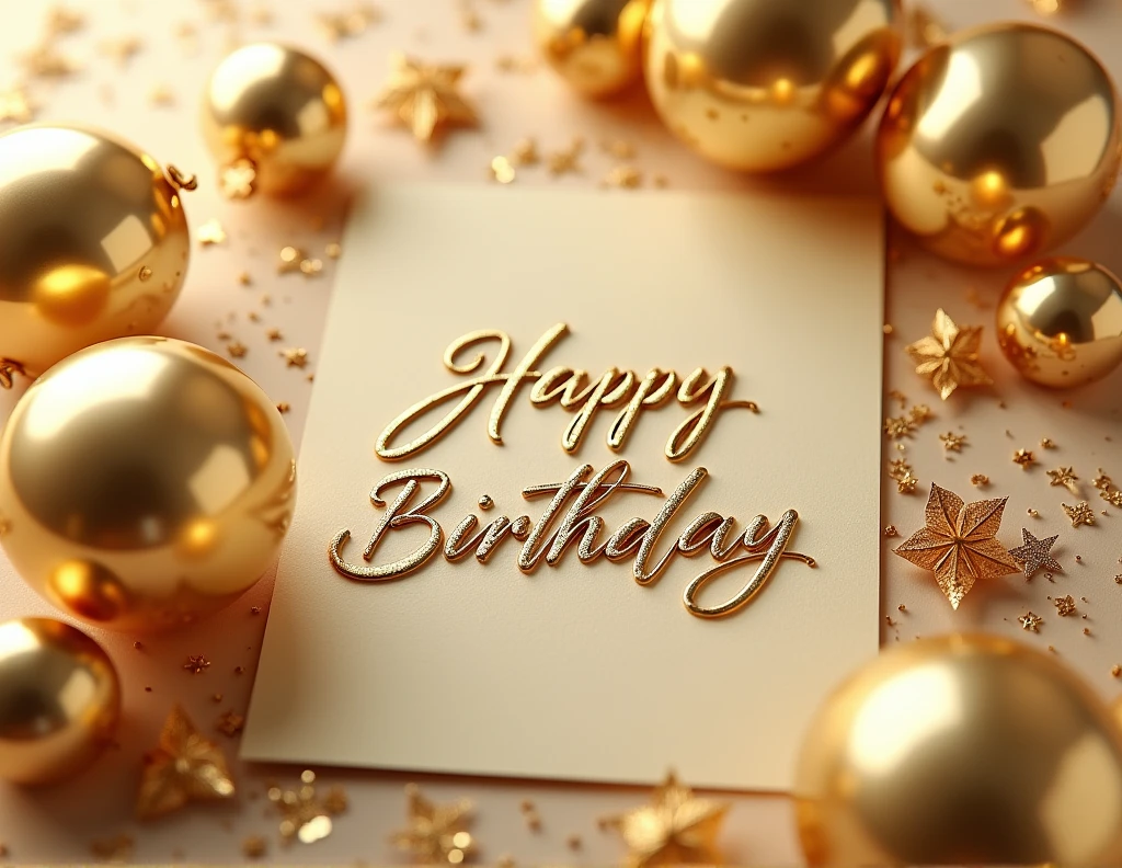 create a golden birthday invitation, with golden and shiny balloons around it, write the following sentence on this image with letters that are also golden and shiny, I invite you to celebrate my 27th birthday at DOKA on September 7, 2024 at 8 pm, with charm and chic as if it were a paper, everything very golden and shiny but everything looks like paper