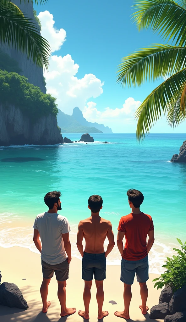 Thailand beautiful sea three male friends are watching 