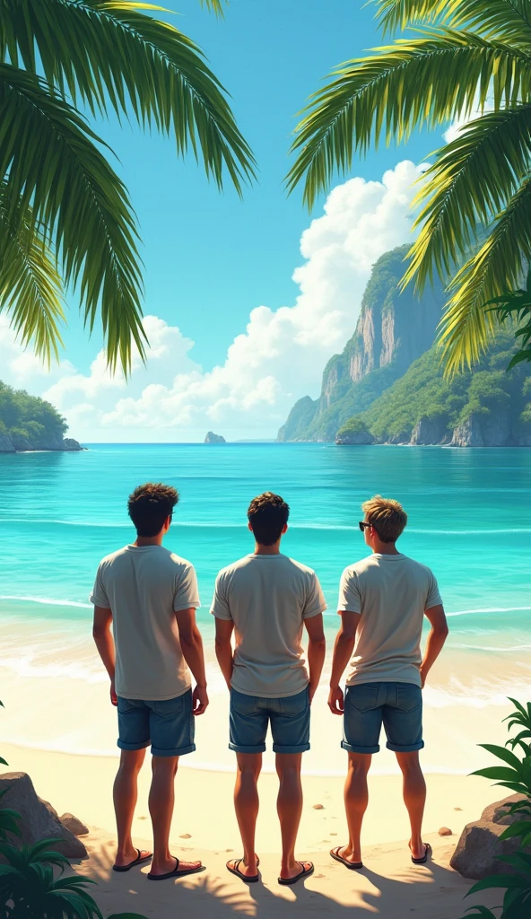Thailand beautiful sea three male friends are watching