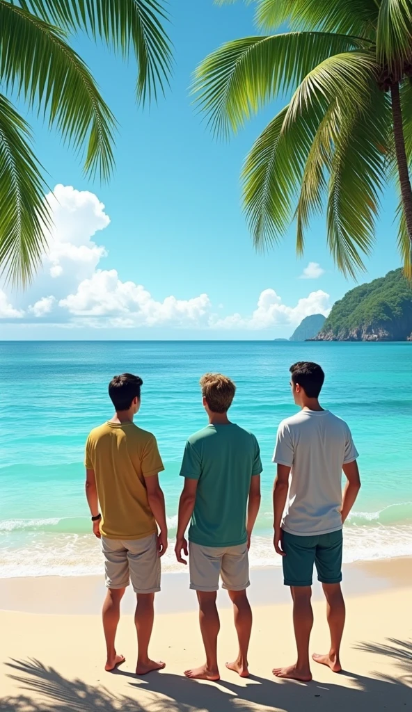 Thailand beautiful sea three male friends are watching