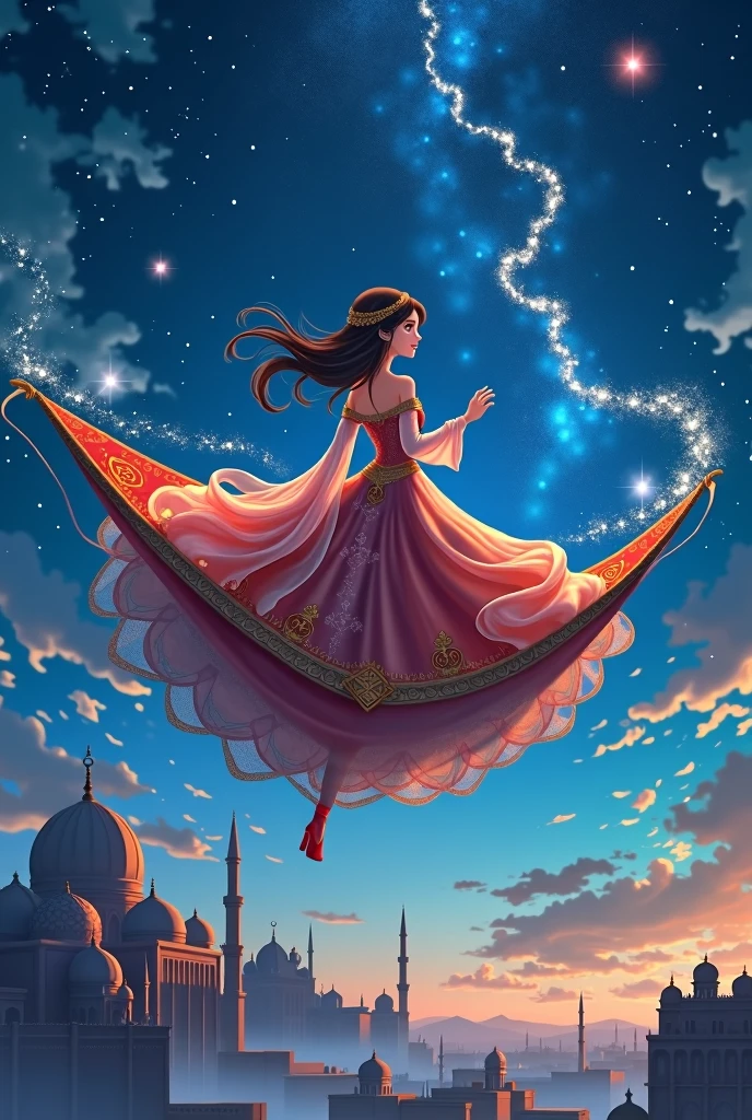Arabian night a flying carpet picks up a beautiful anime princess