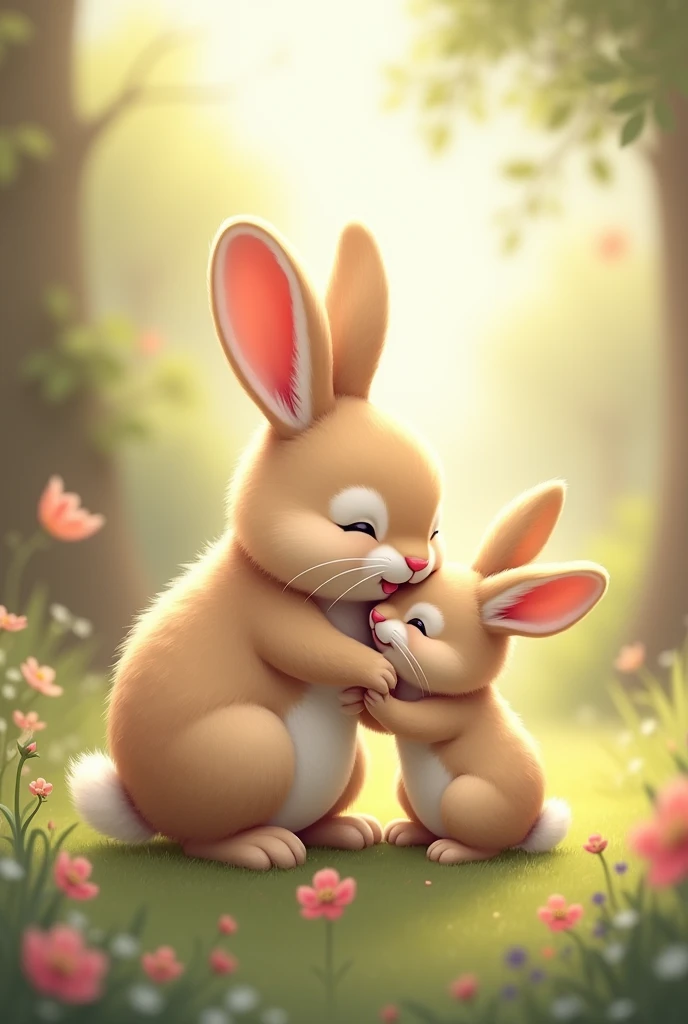 Rabbit cute beige parent and child