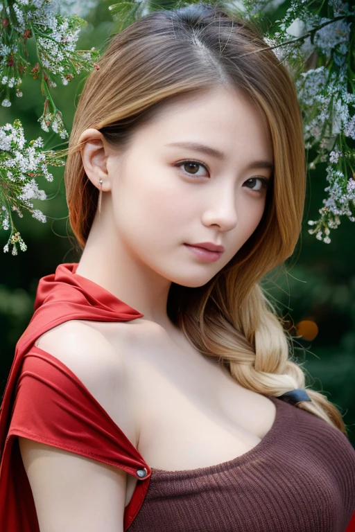 masterpiece、1 beautiful girl、Beautiful Eyes、Puffy eyes、Highest quality, 超High resolution, (reality: 1.4), Cinema Lighting、Japanese、Asian Beauty、Korean、so beautiful、Beautiful Skin、Body facing forward、Face close-up、(超reality的な)、(High resolution)、(8k)、(Very detailed)、(美しくBeautiful Eyes)、(Very detailedな)、 (wall-)、Detailed face、Bright lighting、Professional Lighting、nice smile,Looking at the audience、Look straight ahead、Diagonal bangs、Nogizaka Idol、Korean Idol、Fiery idol pose、(masterpiece, Highest quality, High resolution, 32K), Bianca_dq5, woman, (Blonde:1.1, long Blonde, Braid:1.1, Green Dress, Orange Cape, Black long boots:1.1, Huge breasts:1.55, Perfect slim body:1.2), (In an abandoned hut, Shabby hut, Messy shed, Deep woods,, Dark atmosphere:1.2), 壮大なreality的, Faded, ((Neutral Colors)), (Calm colors:1.2), Very detailedな, (Art Station:1.5), Cinematic, Warm Light, Dramatic Light, (Intricate details:1.1), (Natural skin texture, Hyperrealism, Soft Light, sharp:1.2), (Detailed face, Ultra-dense skin),