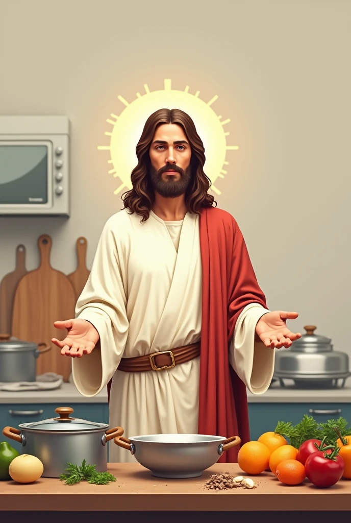 Illustration of Jesus and kitchen items