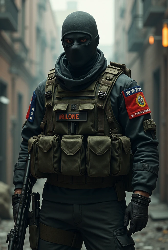 Create a Venezuelan Commando-type Commander with his face covered from PLAN Z and named Pablo, add the flags of Venezuela on the arms, the name of Plan Z on the chest, the same as the name Pablo