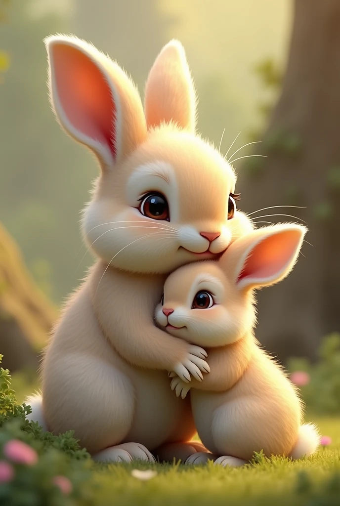 Rabbit Cute Beige Parent and Child Real Pet