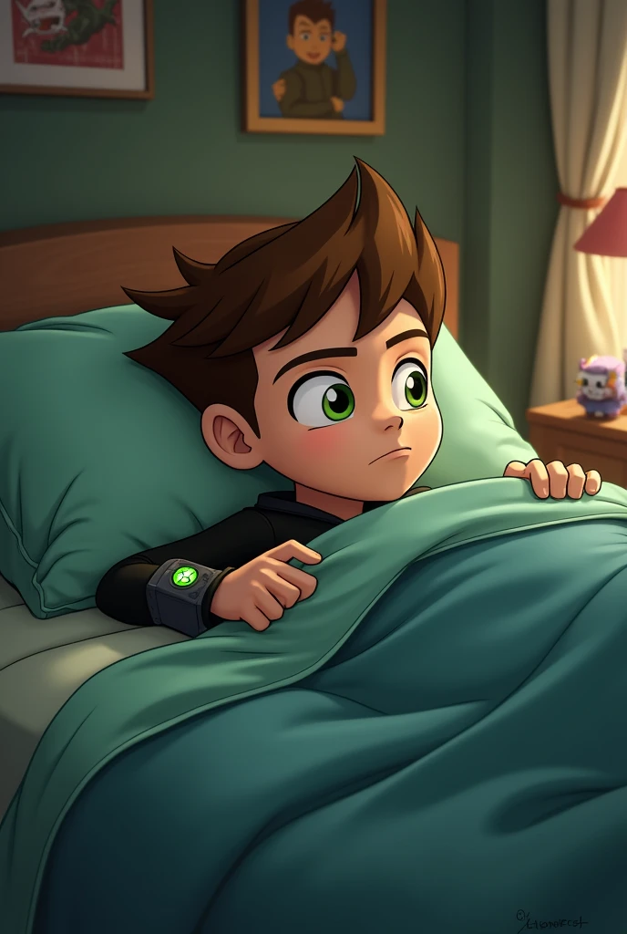 Generate image of Ben 10's Ben in bed