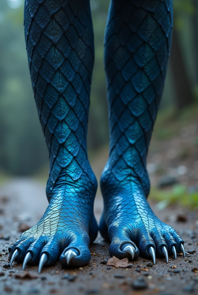 Man's feet become dragon's feet,blue scales,Three claws