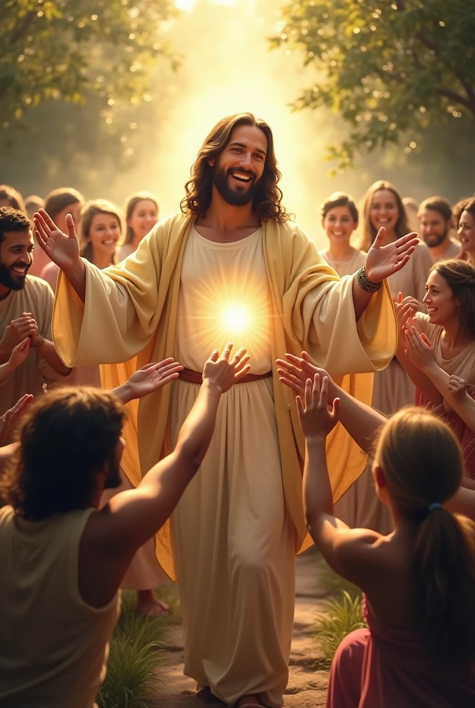 Jesus Christ laughing with a group of young Catholics together with Our Lady of Graces. Where is Our Lady of Graces? Bring her closer because there are only women and a mixed group of young people.
(Photo for T-shirt)