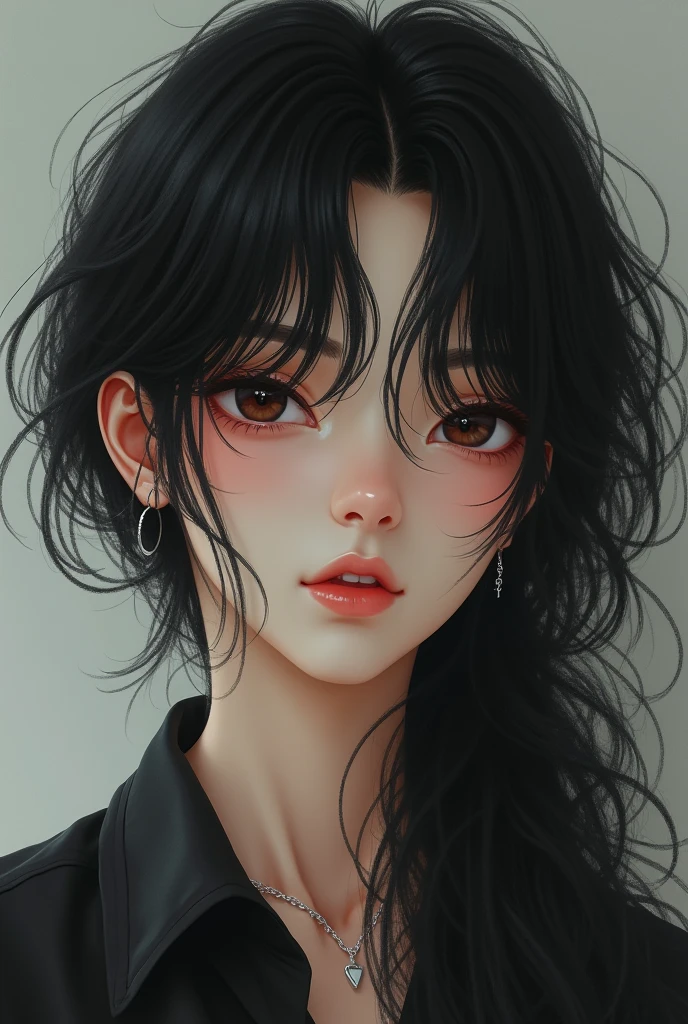 Single man with heart shaped face and long fringes hairstyle