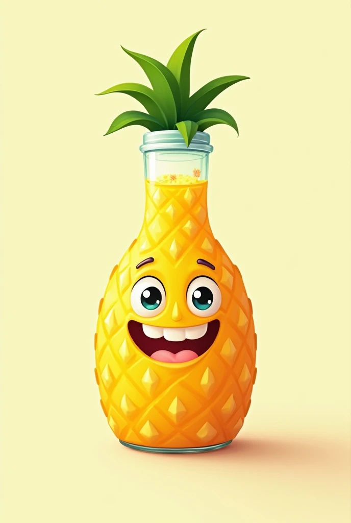 cartoon pineapple punch in a bottle plain background