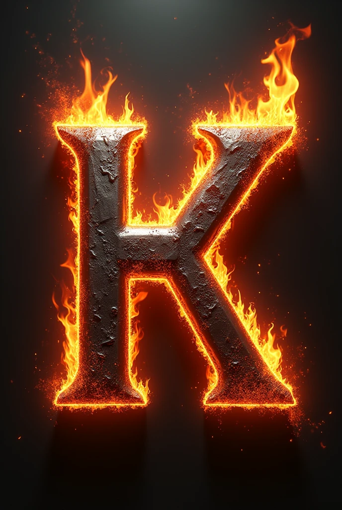 The letters H and K together with fire around them, with metallic tone with a background image of the god Hades 
