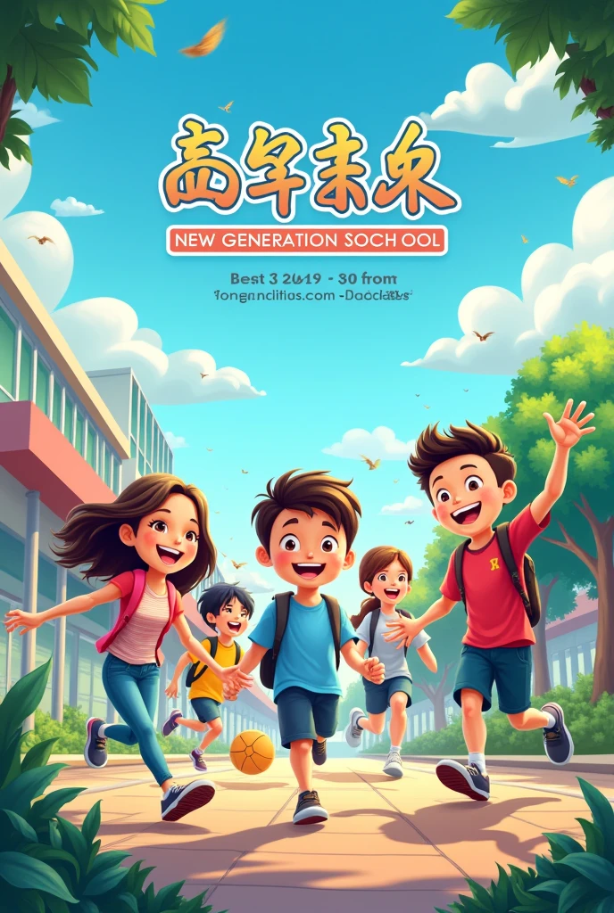 Poster Making
Create a promotional poster for New Generation International School. Apply the principles and guidelines in taking photographs and choosing fonts and colors for your poster. cartoon art style, English language or text. make it more like have sports have bus and everything that students activity