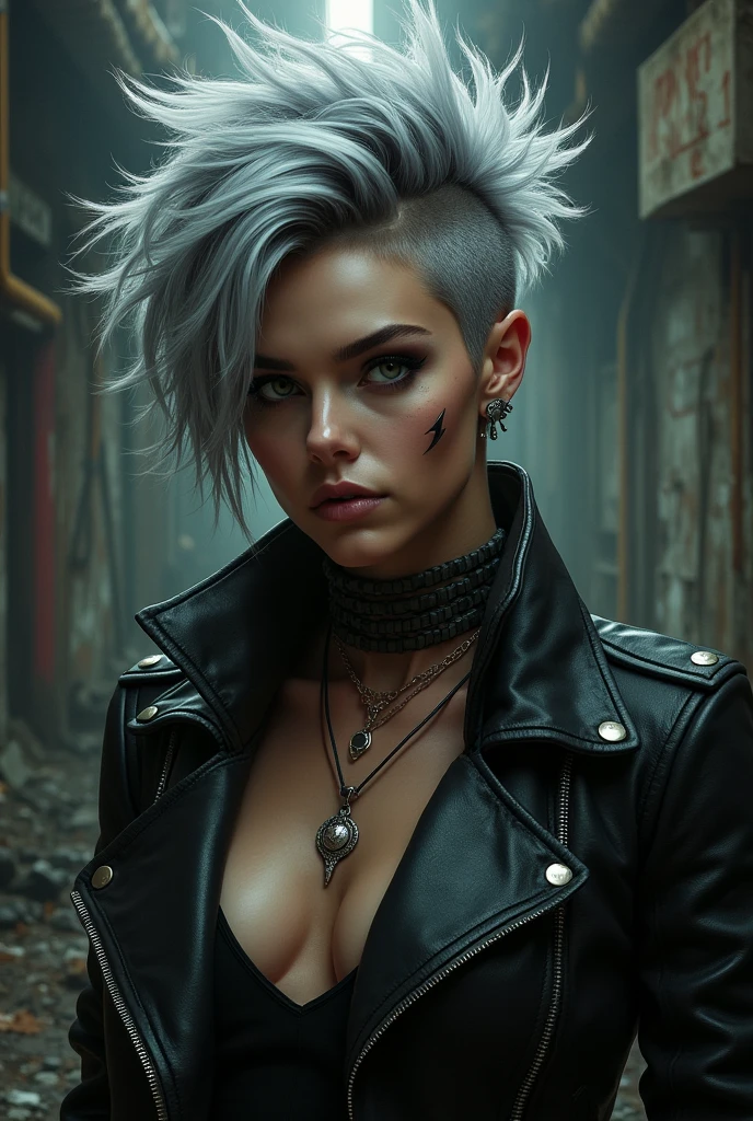 Rocker woman short hair gray eyes