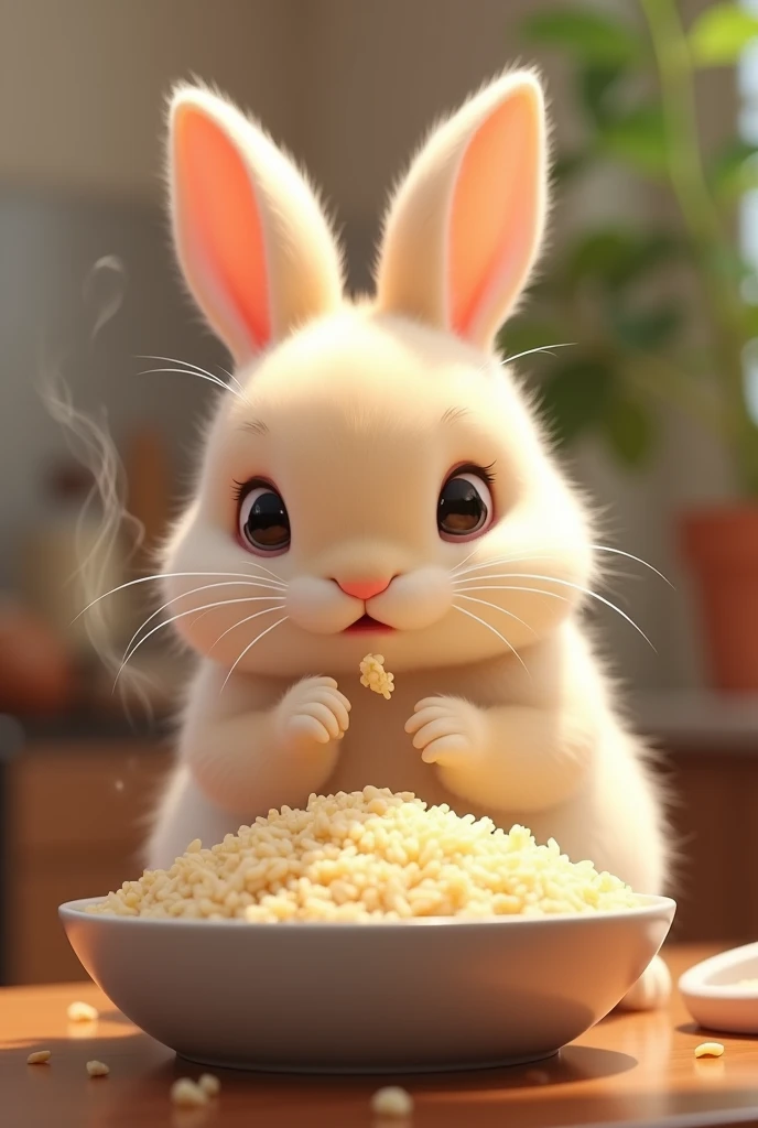 Rabbit cute beige eat rice