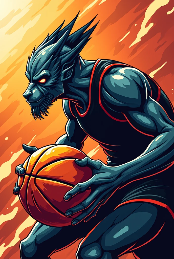 A stylized, dynamic vector illustration of a basketball, posed in a powerful, athletic stance, showcasing its Strength and agility, set against a bold, contrasting background that resonates with the energetic vibe of a basketball court, the buck s body is depicted in a metallic, , with intricate, geometric patterns and lines that evoke a sense of modernity and speed, with a fierce, determined gaze, the illustration style is sleek, streamlined, and graphic, with bold lines, and a mix of smooth, curved shapes and sharp, angular edges, the overall design is meant to evoke a sense of power, energy, and competitive spirit, perfect for a basketball jersey.