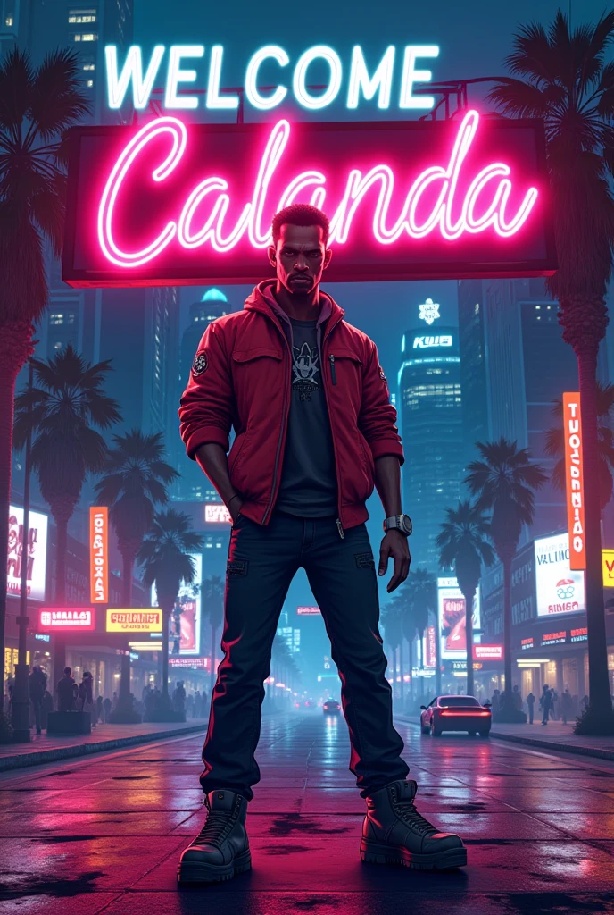 Calanda GTA poster Calanda welcome neon sign gta character GTA toni
