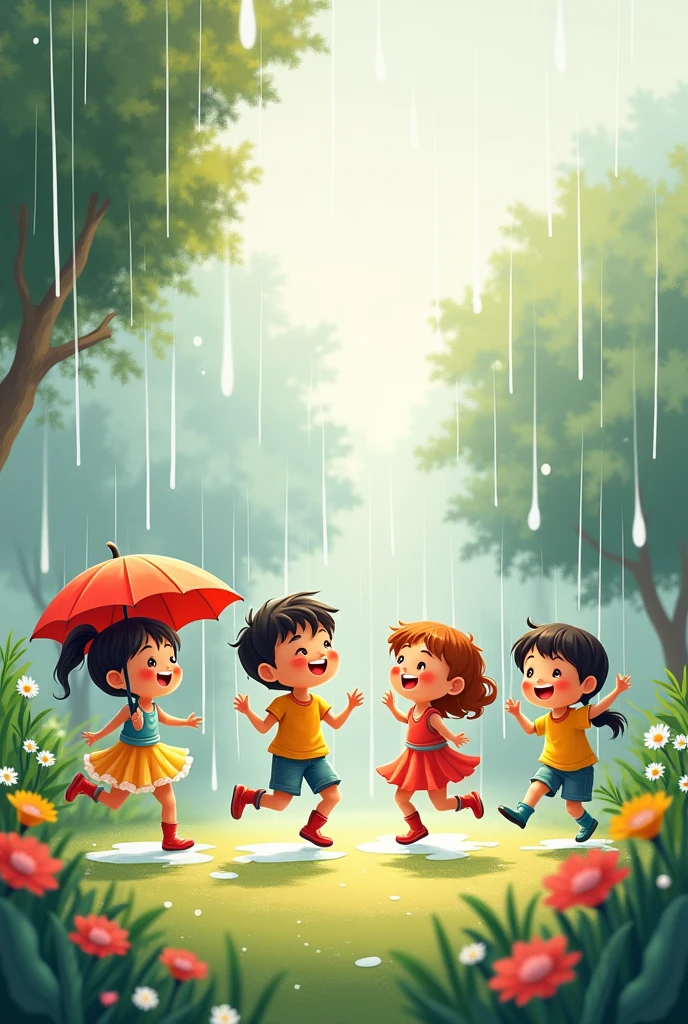 for kids poem Dancing in the rain, we'll have some fun,
Rainy days bring joy to everyone!