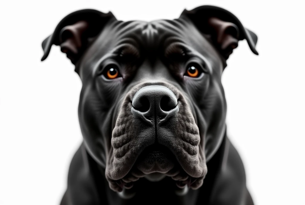 black stafford bull terrier head, epic photo, high details, white background