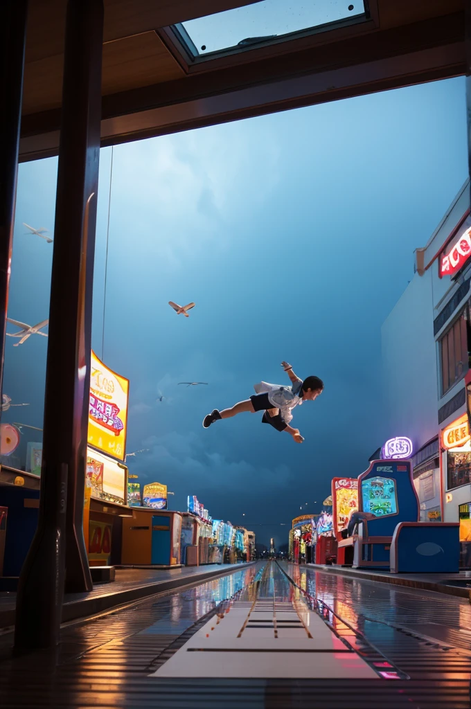 Arcade controller flying away in a typhoon