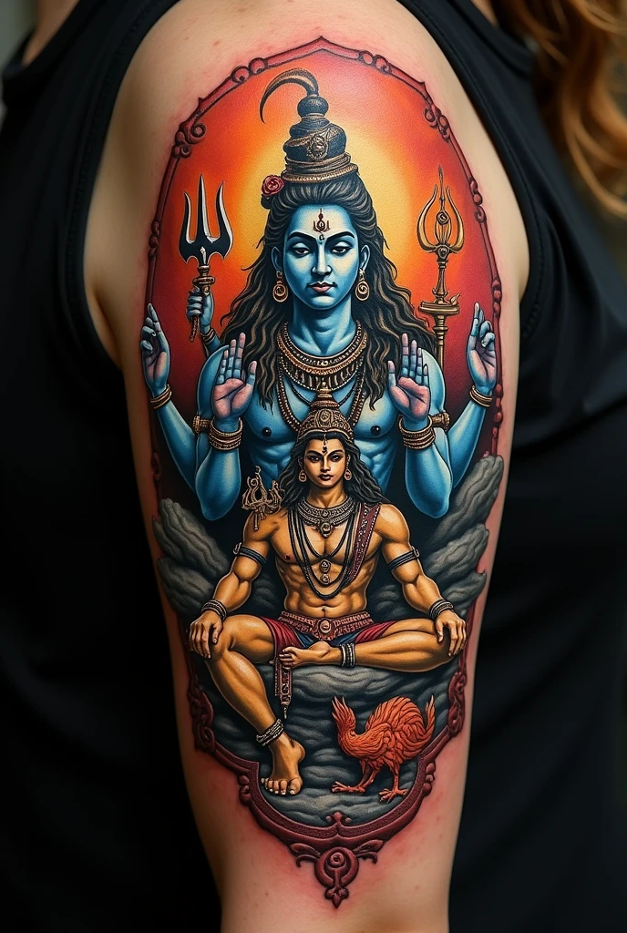 indian culture tattoos with mix of lord shiva and lord vishnu with Nandi and Garuda for arm generate image 