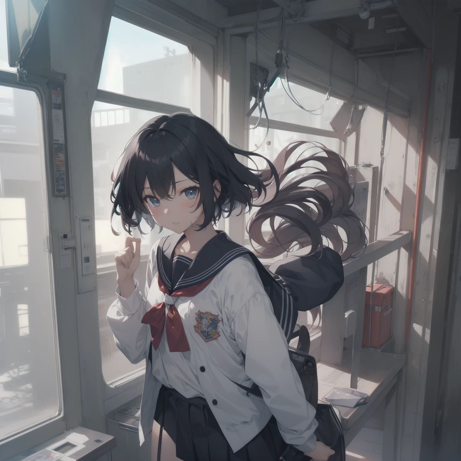 ultra-absurdres-Top quality by artist God, ultra-detailed, high resolution, anime moe artstyle, best anime 8k konachan wallpaper, pixiv contest winner, pool:2810, perfect anatomy,break, 1girl, (Please draw a girl walking sleepily to school alone. )break,(Solo,little female,15yo:1.3),Full limbs, ,a junior high school student, (very short hair), short cut, flat chest, , small butt, small black eyes, beautiful detailed eyes, well-proportioned iris and pupils, expressive eyes, highres detailed hair, soft expression, salor school_uniform, sailor collar, serahuku, bow, pleated skirt,(Detailed Lighting), (Detailed background), in the School commute route. break,super detailed skin, Best cinematic lighting powered by famous artist, 8k,beauty illustration,photoshop_(medium),very aesthetic,break,((artist:takeuchi_takashi )), artist:clamp ,artist:carnelian ,artist:kantoku ,
