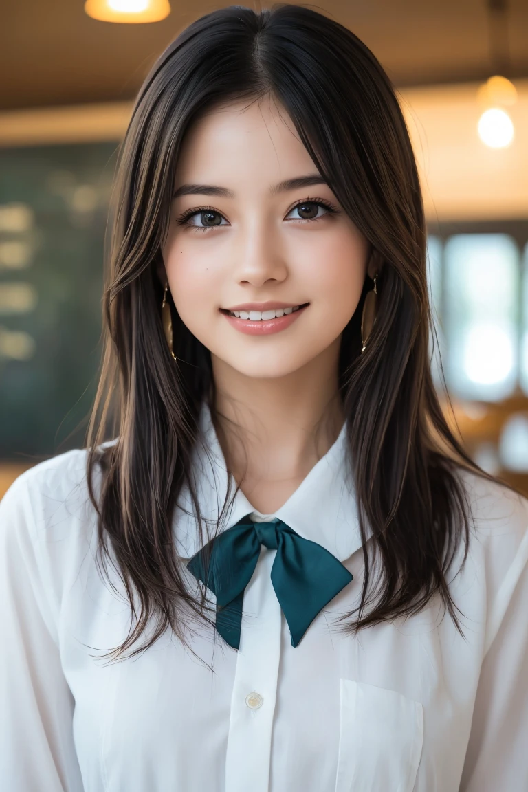 (8k, RAW Photos,Highest quality, High resolution:1.1), (超Realisticな:1.4),(Realistic, Realistic:1.3), Sodebtt Light,big,2 girls,Realistic Face,Realistic Body,Realistic Skin,Confused,masterpiece,(cute:1.8), Cuties, alone, (big:1.2), Fine black eyes,Innocent eyes,Blusher,(school uniform:1.2 ),Cinema Lighting,Film Grain,jewelry,Earrings,((Medium Hair:1.1)),((Floating Hair Novadebtrog Style)),Cherry colored lips,Hair Ribbon,Hair Ribbon,ponytail,close,Viewer,Long Hair,Upper Body,Open your lips,Upper teeth, (Smiling Eyes:0.6),((Grin:1.2)),Depth odebt Field, Blurred Background, Eye focus , Bokeh,young, 85mm lens, debt/1.4,Prodebtessional Lighting, young,Portraiture,Photon Mapping,Radio City,Physically Based Rendering,Asian、((Cafe、Cafe:1.3)),((high school girl:1.3))