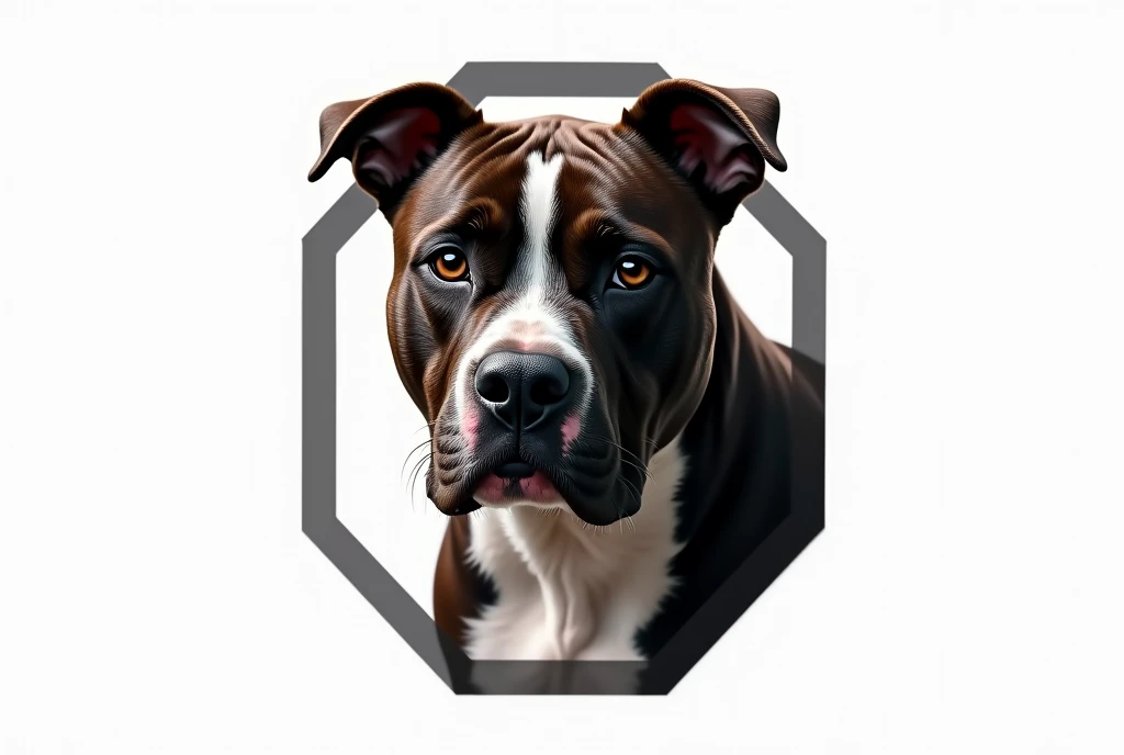 in octagon vector shape, inside stafford bull terrier head, epic photo, high details, white background