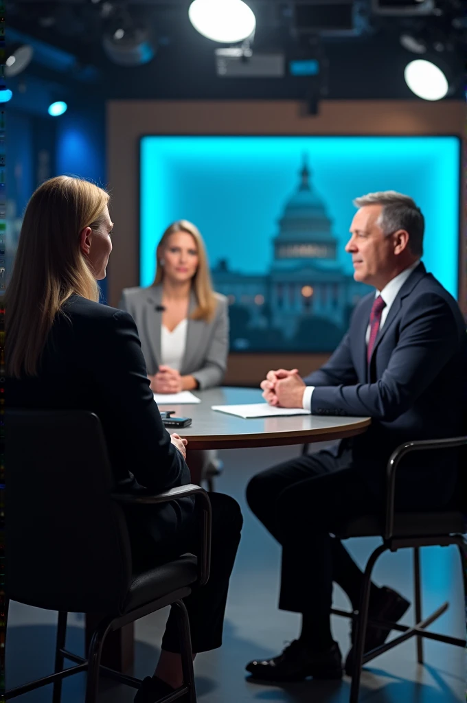 Engaging with Guests**: Show the anchor in an interview setting, engaging with a guest or expert. Visualize her listening attentively, asking insightful questions, and maintaining a calm and composed attitude throughout the conversation.