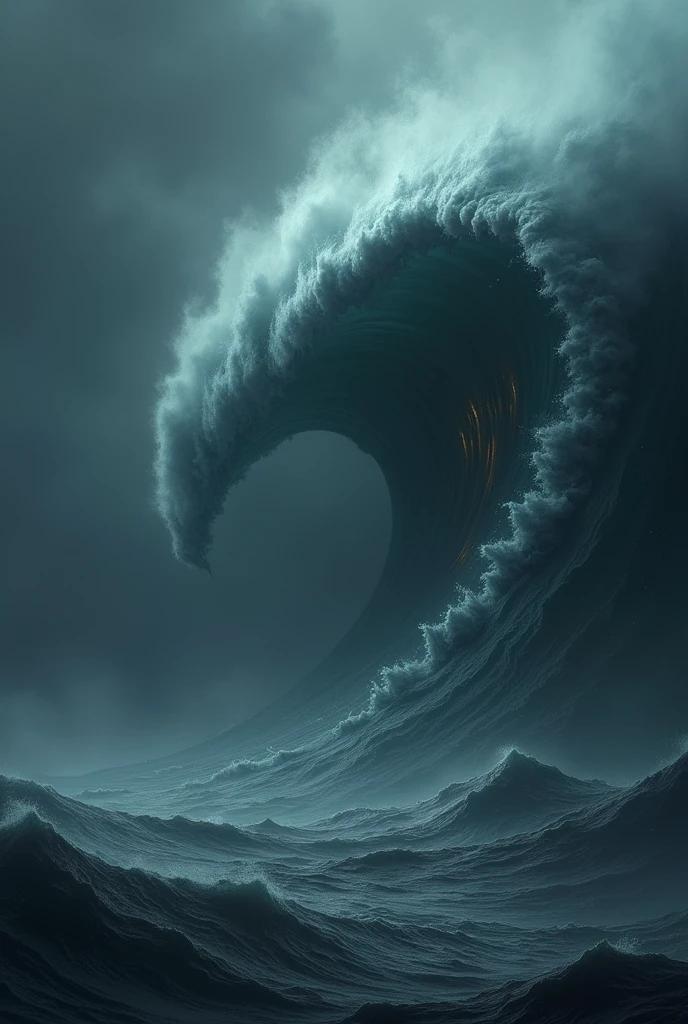 A minimalist, dark background, slightly blurred, depicting a storm.
A huge wave, hurricane, stormagainst the Gold & Silver