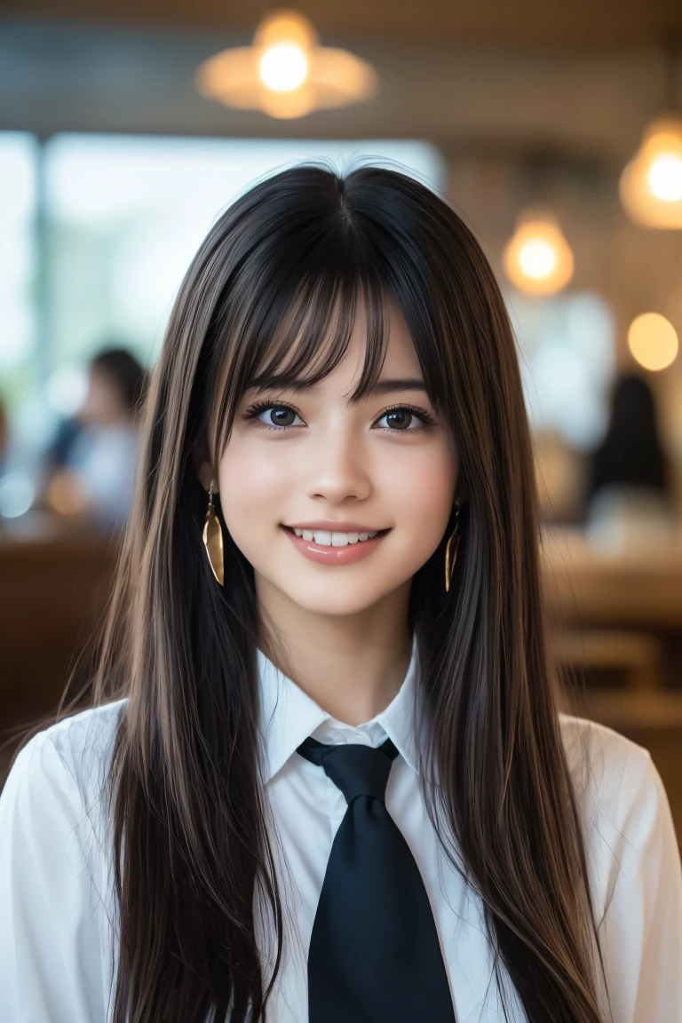 (8k, RAW Photos,Highest quality, High resolution:1.1), (超Realisticな:1.4),(Realistic, Realistic:1.3), Sodebtt Light,big,2 girls,Realistic Face,Realistic Body,Realistic Skin,Confused,masterpiece,(cute:1.8), Cuties, alone, (big:1.2), Fine black eyes,Innocent eyes,Blusher,(school uniform:1.2 ),Cinema Lighting,Film Grain,jewelry,Earrings,((Medium Hair:1.1)),((Floating Hair Novadebtrog Style)),Cherry colored lips,Hair Ribbon,Hair Ribbon,ponytail,close,Viewer,Long Hair,Upper Body,Open your lips,Upper teeth, (Smiling Eyes:0.6),((Grin:1.2)),Depth odebt Field, Blurred Background, Eye focus , Bokeh,young, 85mm lens, debt/1.4,Prodebtessional Lighting, young,Portraiture,Photon Mapping,Radio City,Physically Based Rendering,Asian、((Cafe、Cafe:1.3)),((high school girl:1.3))