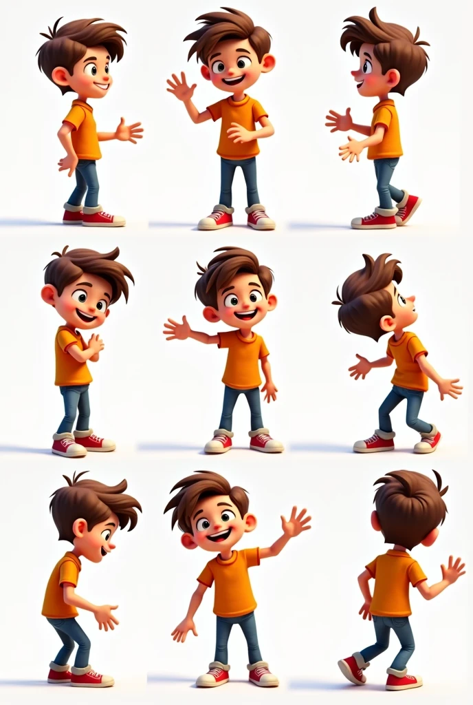 Six teen years old cartoon boy full body head to leg some other poses with his hand