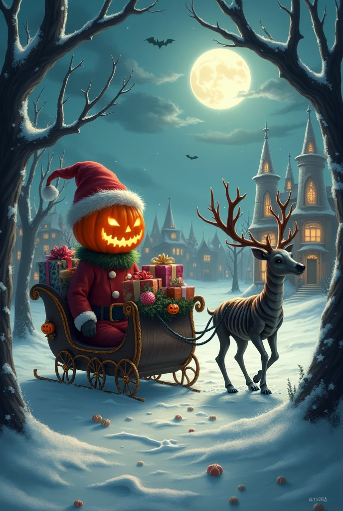An image that combines Halloween and Christmas