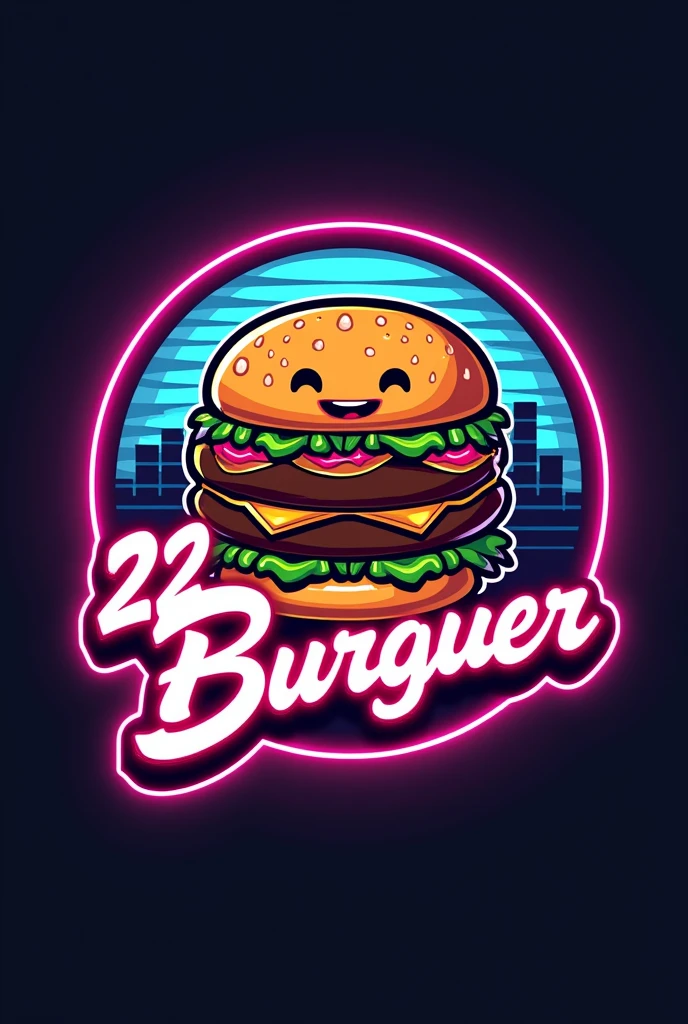 A logo for a burger joint called 22 Burguer that was inspired by 90s video games