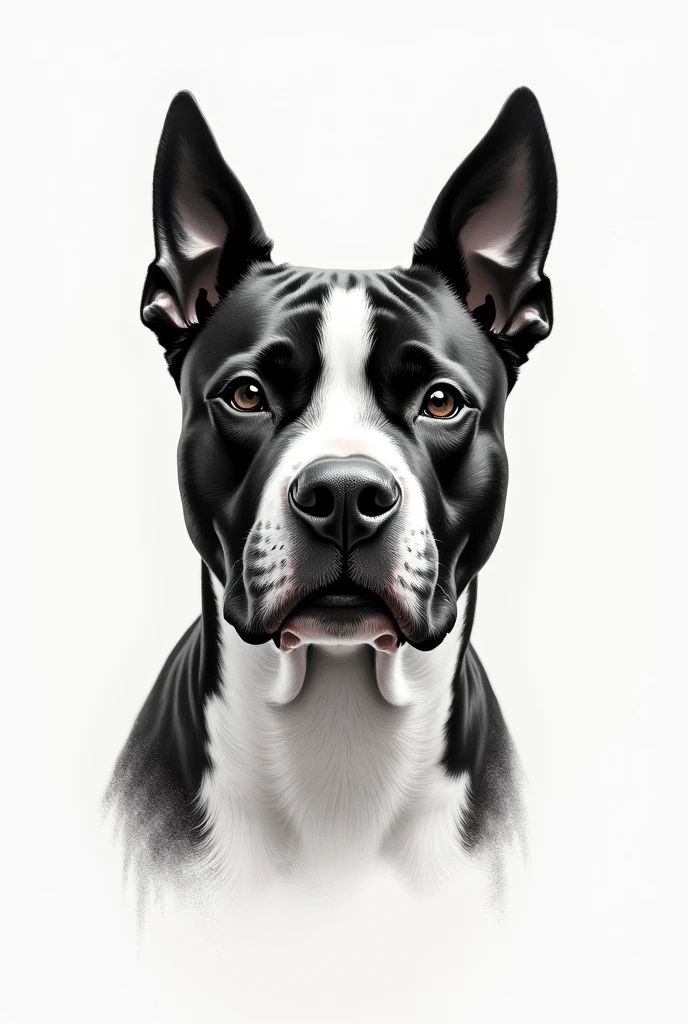 academic charcoal paingint of stafford bull terrier head, on white paper, sketch, not perfect