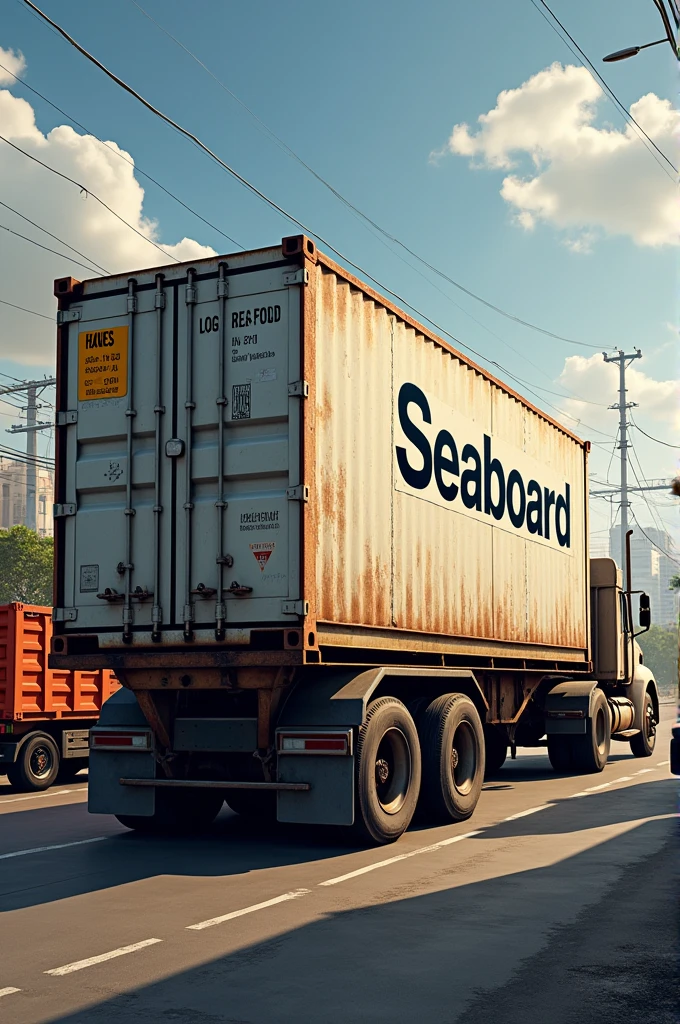 A trailer with a container from the company Seabord and Hanes allies
