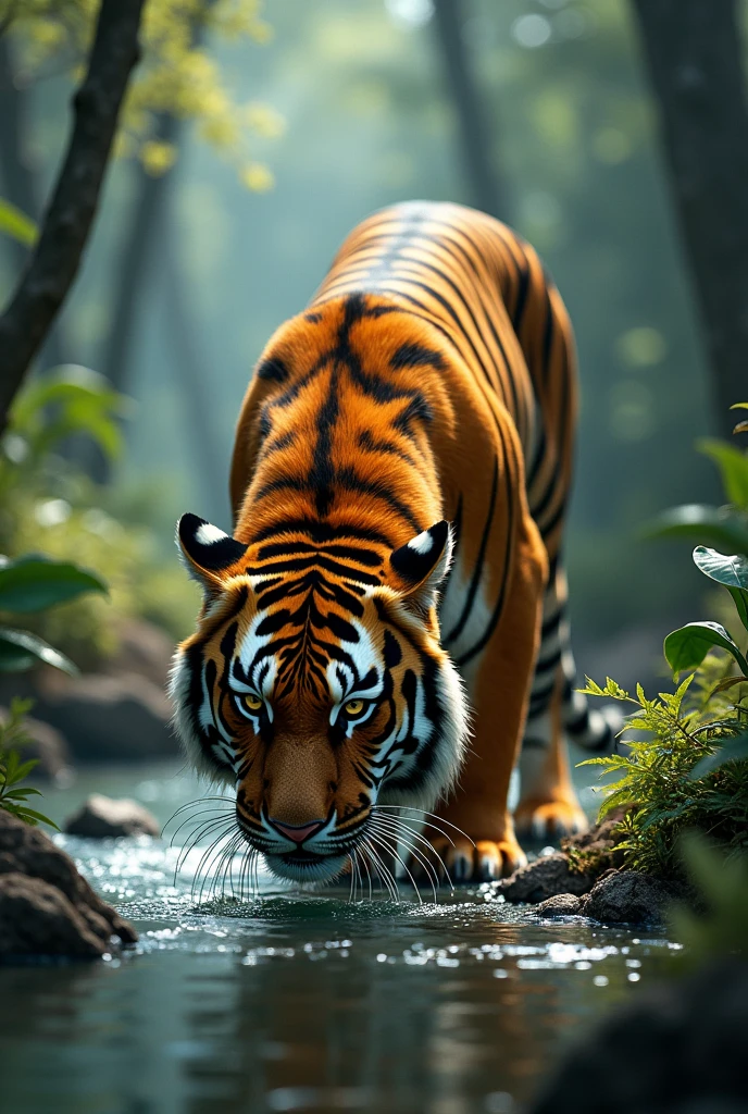 A tiger drink water from river in the jungle
