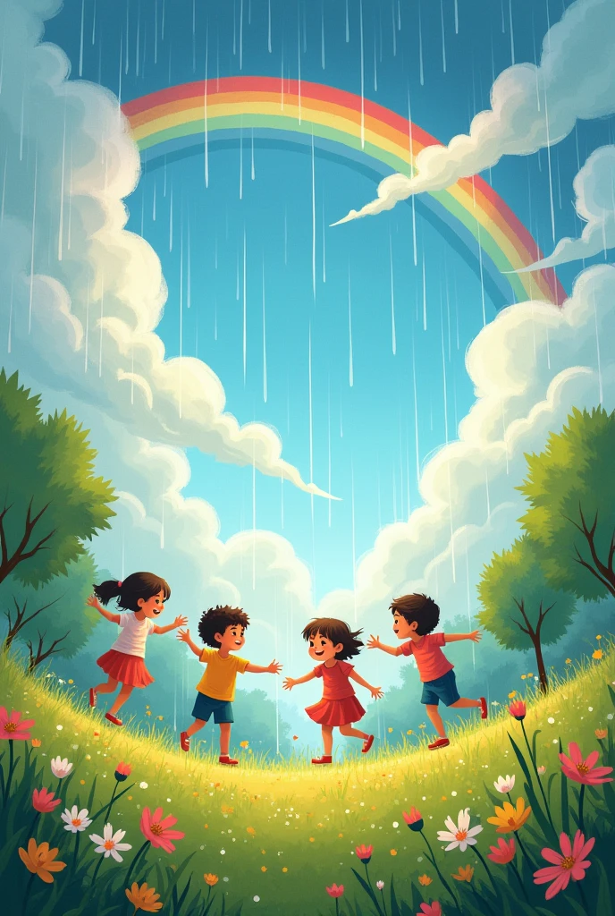 for kids poem So don't be sad when the clouds come near,
Raindrops and rainbows bring us cheer.
