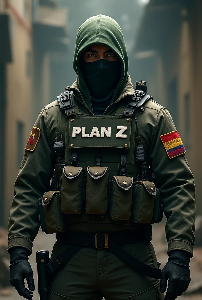 Create a Venezuelan Commando-type Commander with his face covered from PLAN Z and named Pablo,  add the flags of Venezuela on the arms, the name of Plan Z on the chest, the same as the name Pablo. You are not placing the flags of Venezuela or the name of the soldier who is PABLO,  Nor can Plan Z carry any other flag than that of Venezuela. 